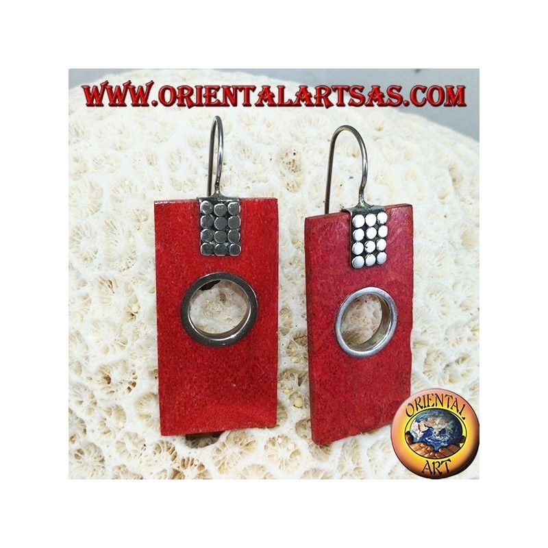 Boucles d'oreilles en argent avec madrepora rectangulaire et trou rond