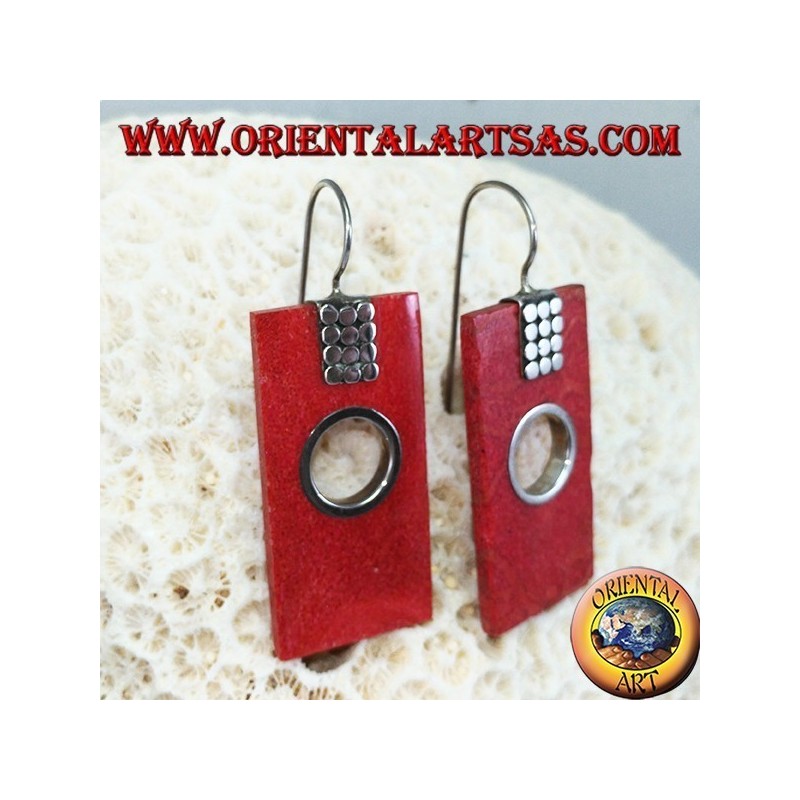 Silver earrings with rectangular madrepora and round hole