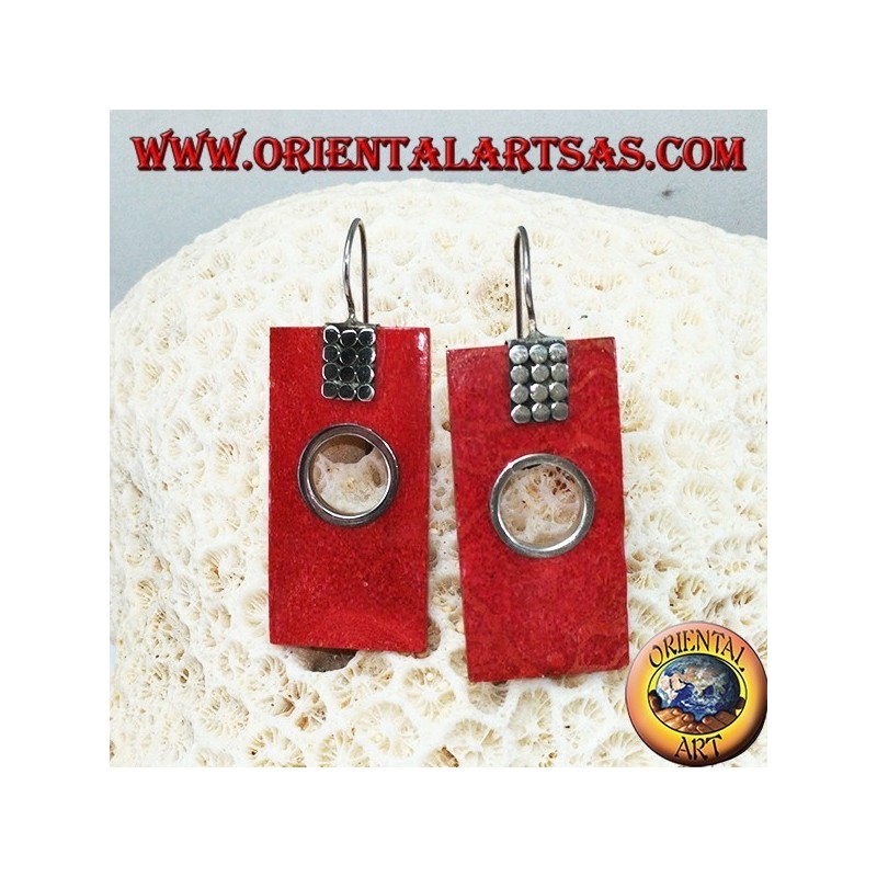 Pendientes de plata con madrepora rectangular y agujero redondo