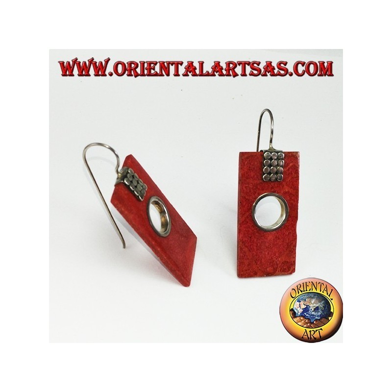 Silver earrings with rectangular madrepora and round hole