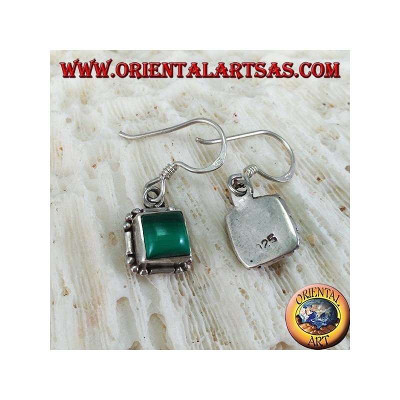 Orecchini in argento con malachite quadrata a cabochon