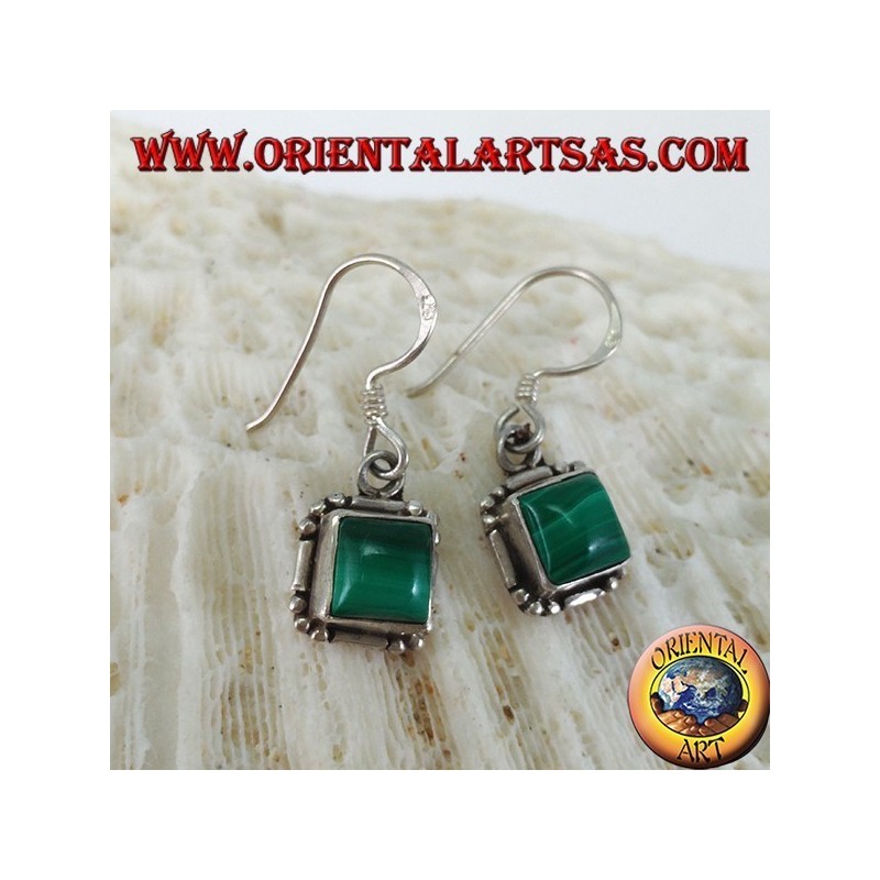 Orecchini in argento con malachite quadrata a cabochon