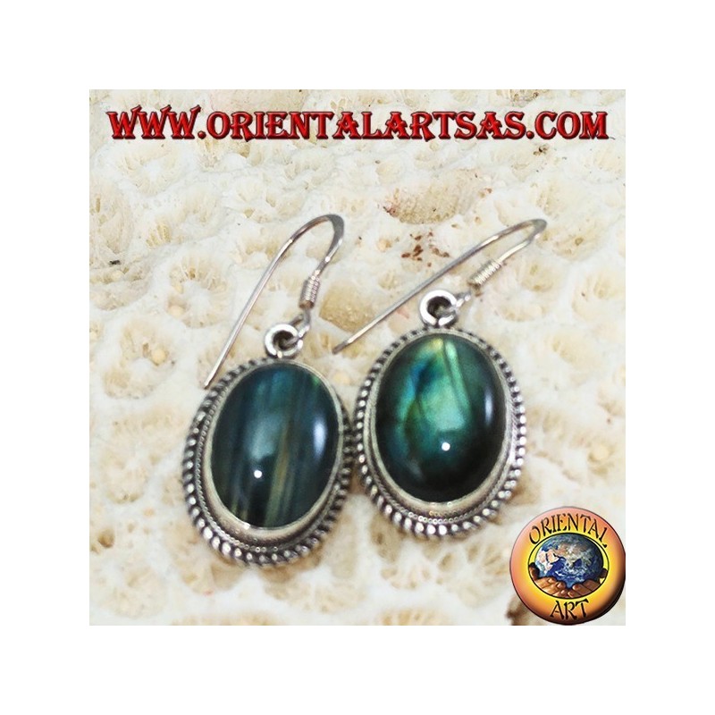 Pendientes de plata con gran labradorita oval