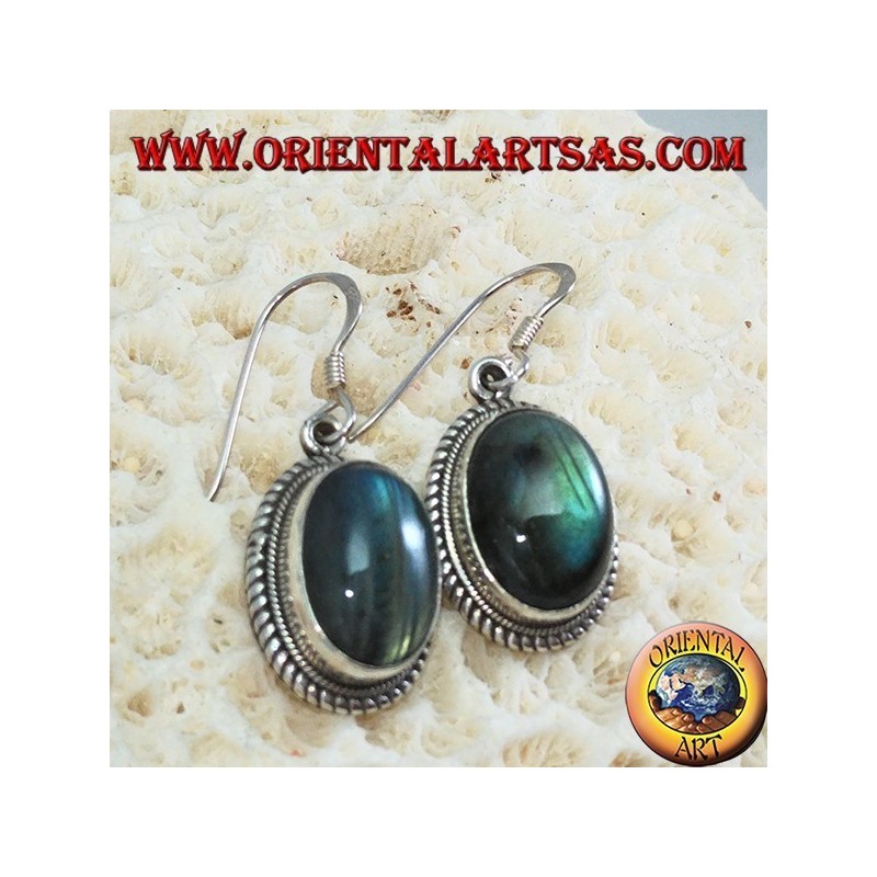 Silver earrings with rectangular Labradorite