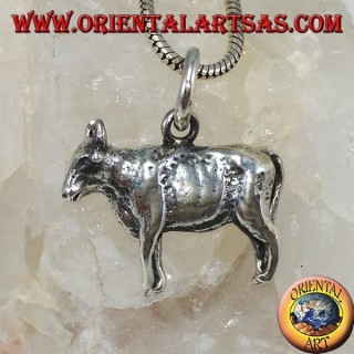 Three-dimensional bull silver pendant