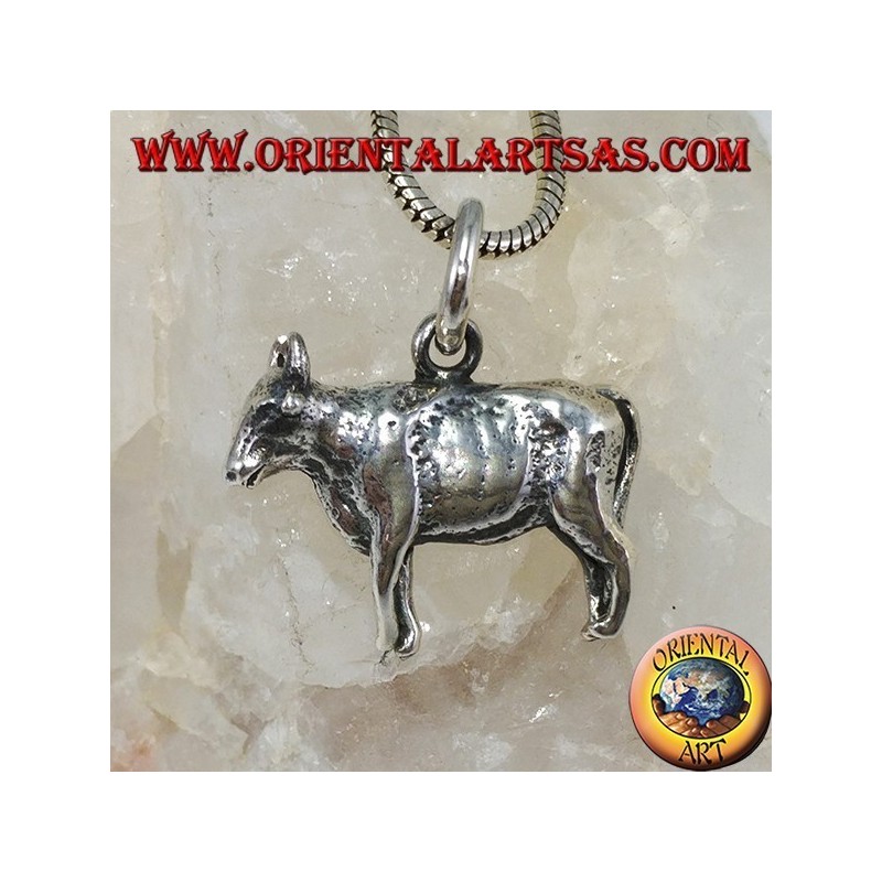 Three-dimensional bull silver pendant
