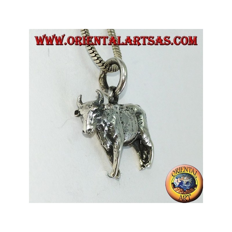 Three-dimensional bull silver pendant