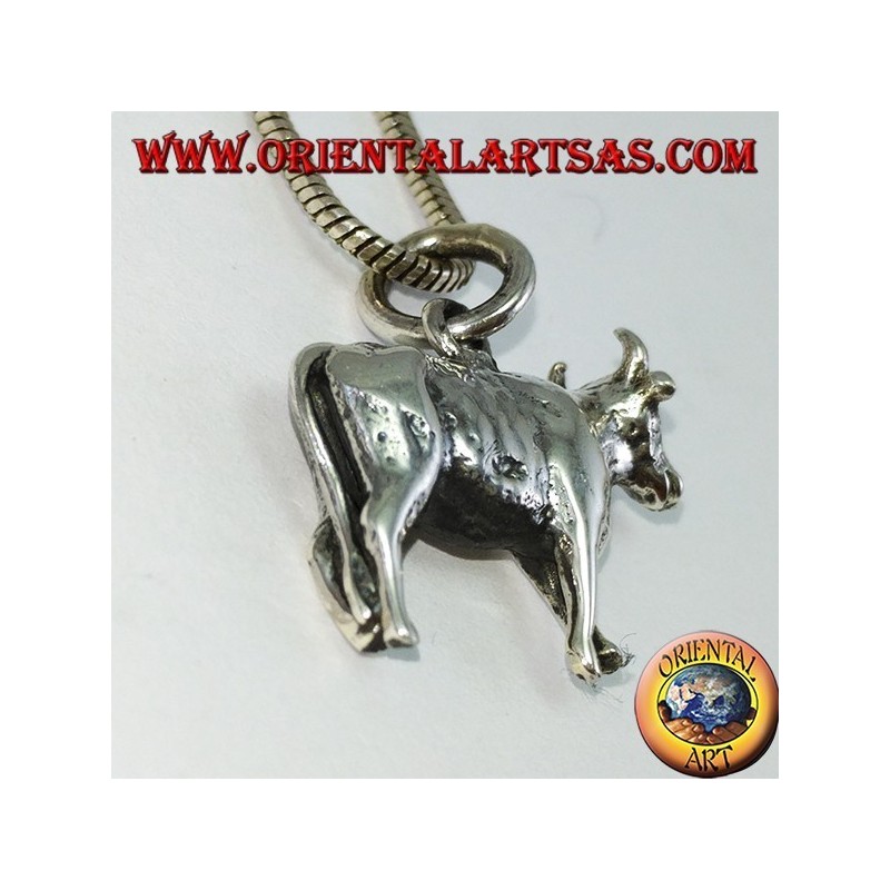 Three-dimensional bull silver pendant
