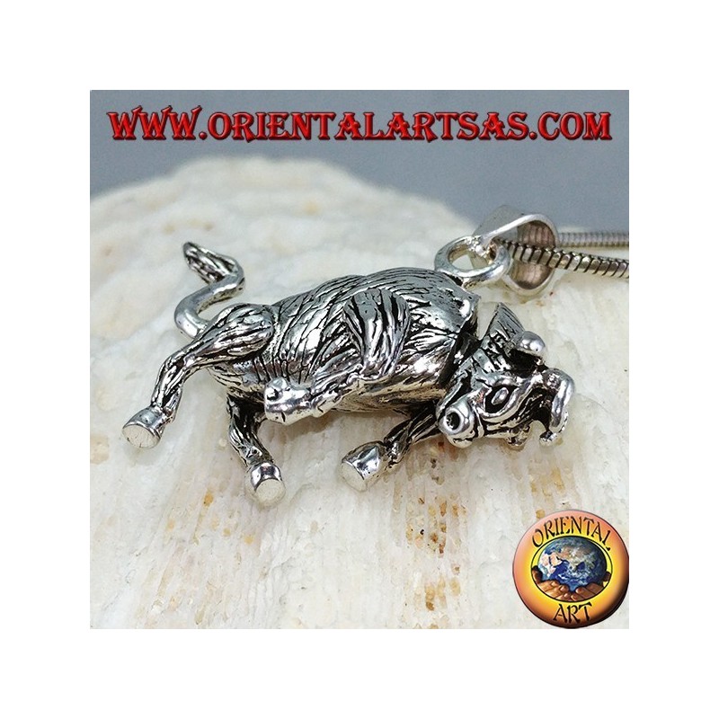 Pendentif en taureau en trois dimensions mobile argent déplace les jambes et la tête