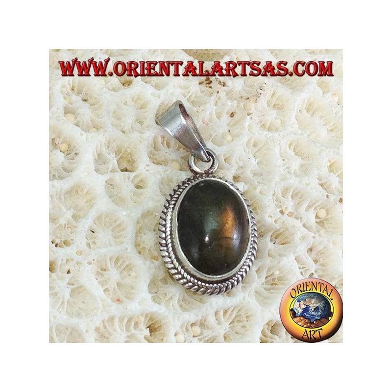 Ciondolo in argento 925 con labradorite ovale a cabochon