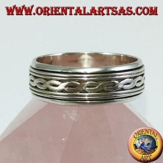 Silver loop ring Antistress swivel with two interwoven central threads