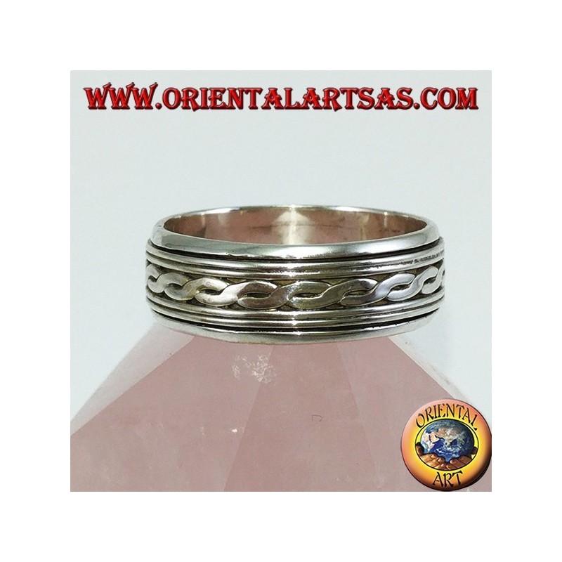 Silver loop ring Antistress swivel with two interwoven central threads