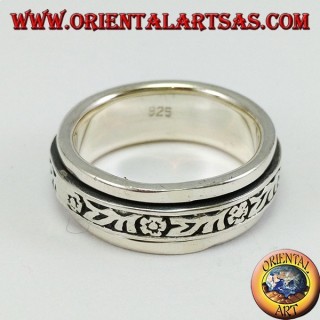 Silver band ring Antistress floral swivel