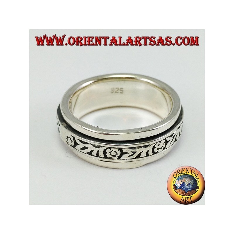 Bague à bande argentée Antistress floral swivel