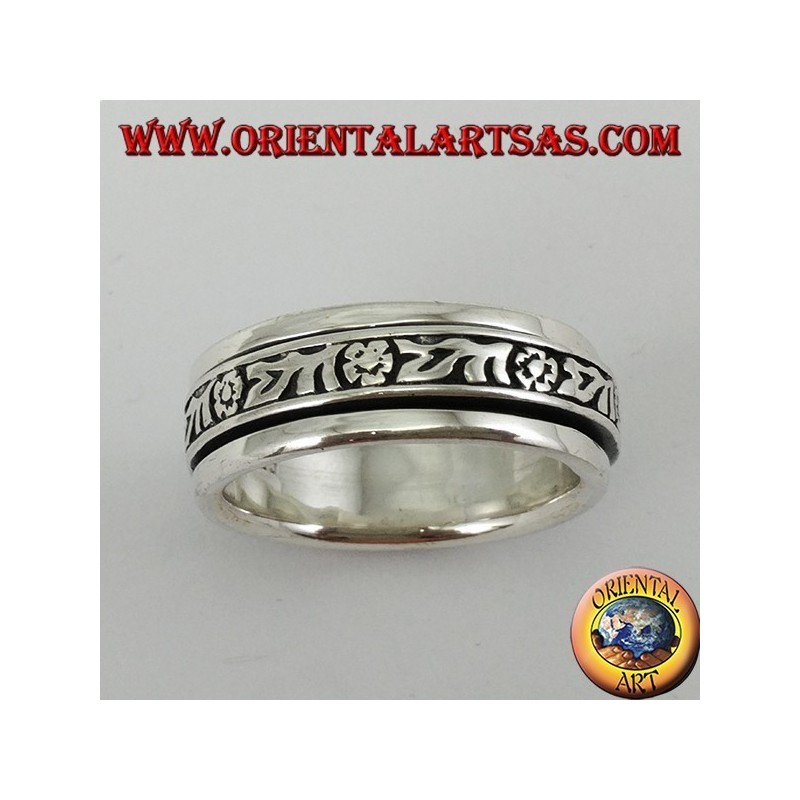 Anillo de bodas de plata. Giratorio floral antiestrés