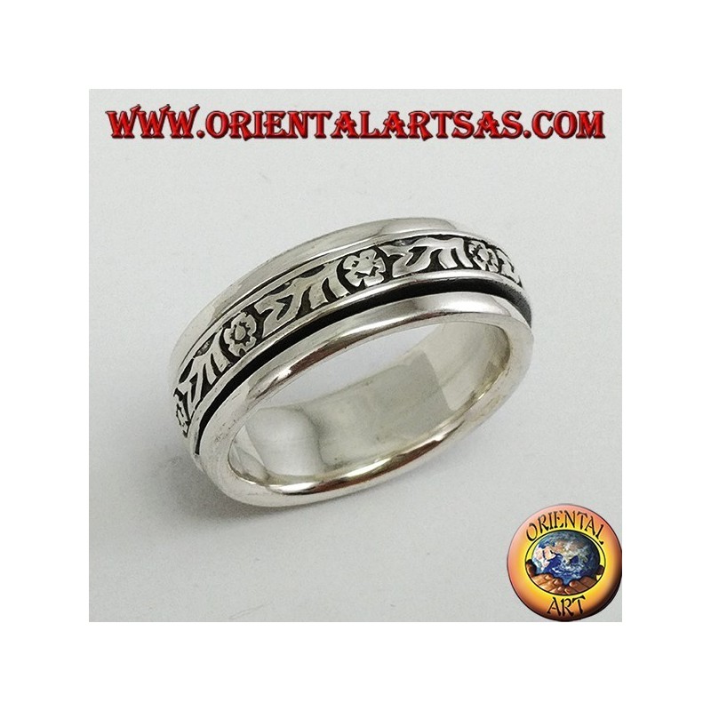 Bague à bande argentée Antistress floral swivel