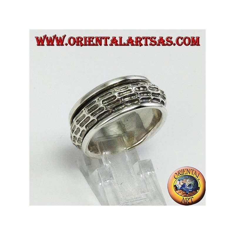 Anello fascia in argento Girevole antistress bombata ed intagliata