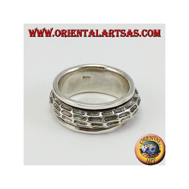 Anillo de banda en plata Antiestrés convexo arremolinado y tallado