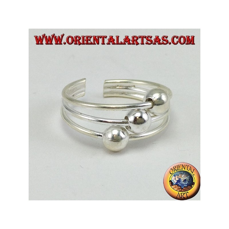 Anillo de plata con patas o falanges de tres hilos con tres esferas