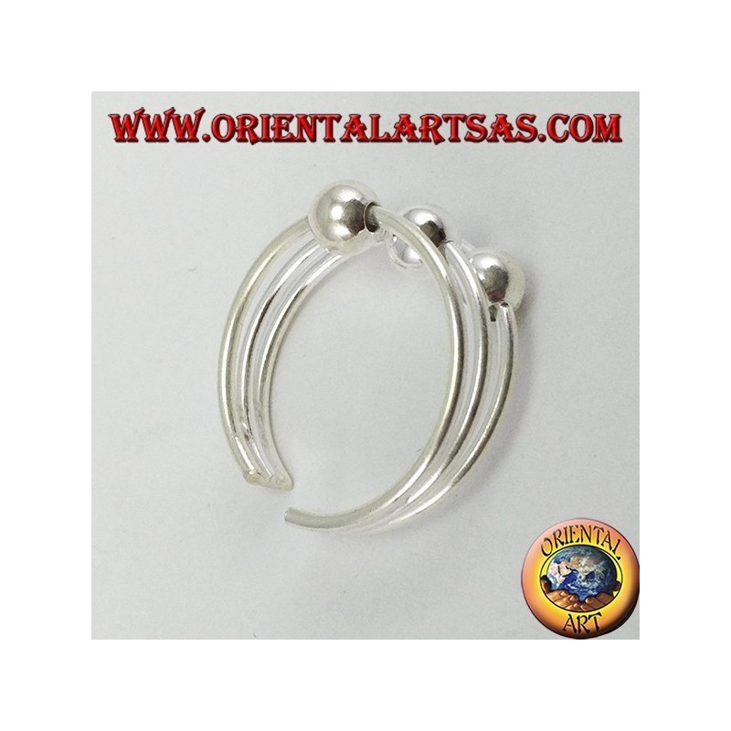 Bague en argent avec pieds ou phalanges à trois fils avec trois sphères