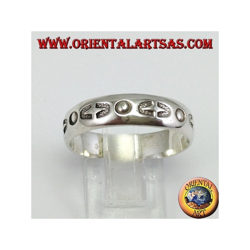 Ring in silver band inlaid by hand