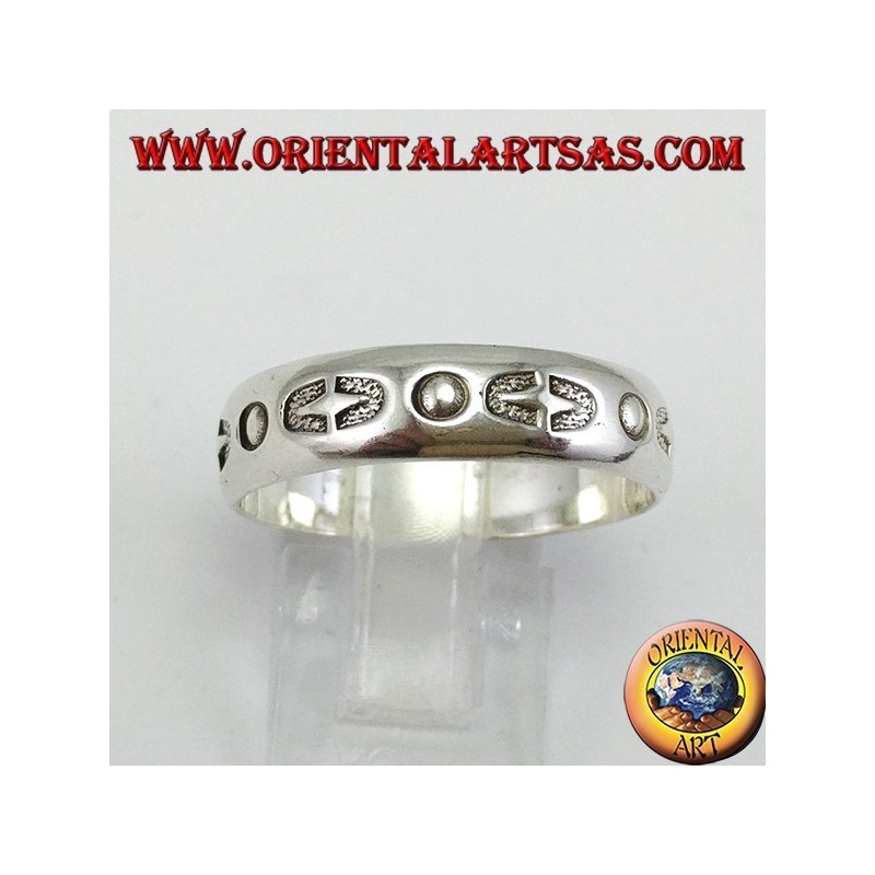 Ring in silver band inlaid by hand