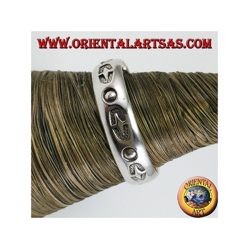 Ring in silver band inlaid by hand