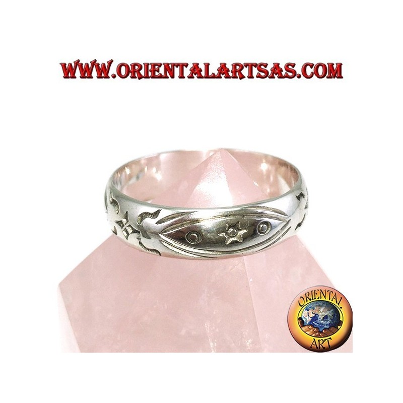Silver band ring with star inlaid by hand