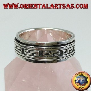 Silver band ring Antistress swivel with bas-relief inlays