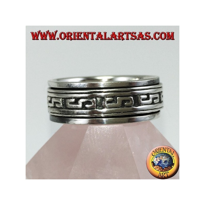 Silver band ring Antistress swivel with bas-relief inlays