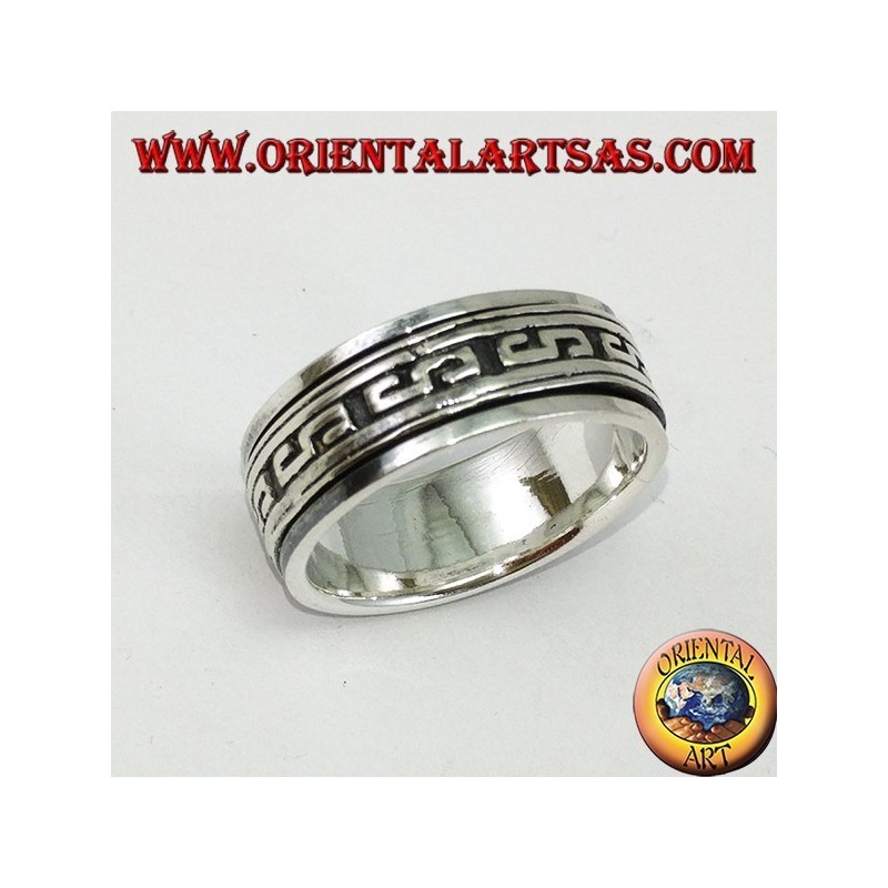 Anillo de plata con banda giratoria antiestrés con incrustaciones de bajorrelieve