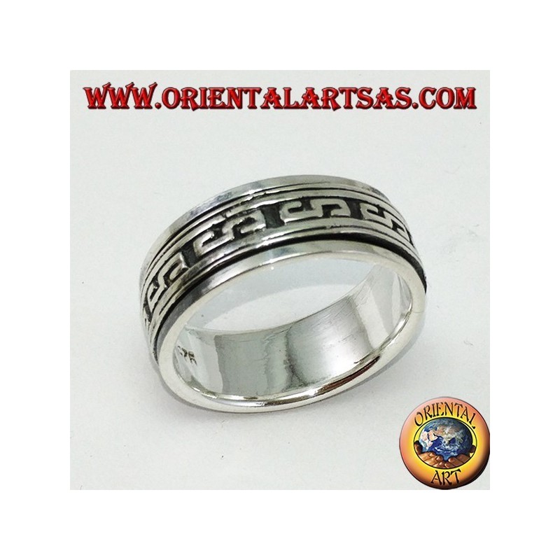 Anello a fascia in argento Girevole antistress con intarsi a bassorilievo
