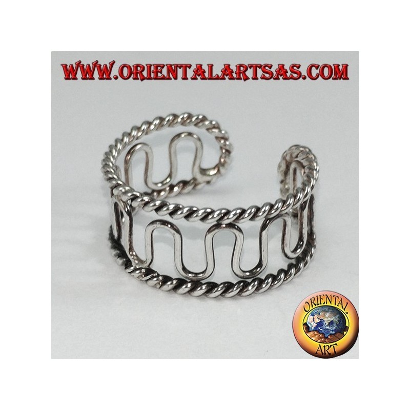 Anello in argento brunito da piedi o falange, filo ad onde 