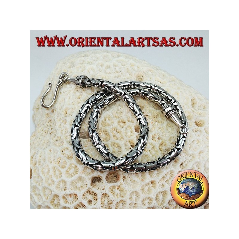 Collier en argent, serpent indonésien BOROBUDUR 40 cm Byzantine mesh