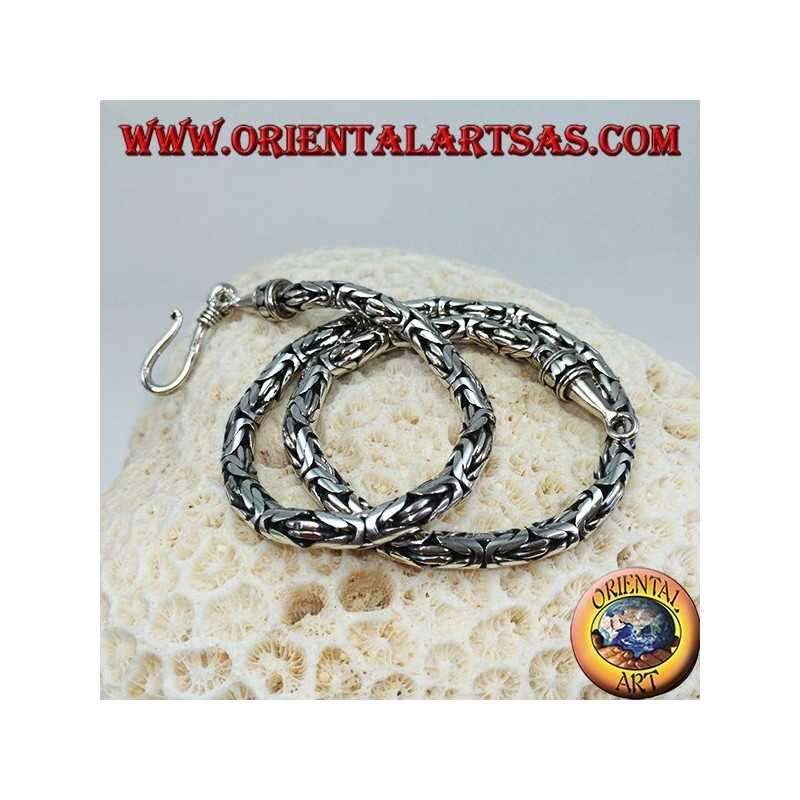 Silver necklace, Indonesian snake BOROBUDUR 40 cm Byzantine mesh