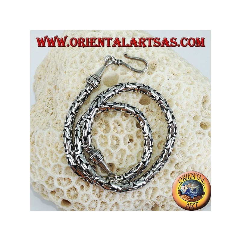 Collier en argent, serpent indonésien BOROBUDUR 40 cm Byzantine mesh
