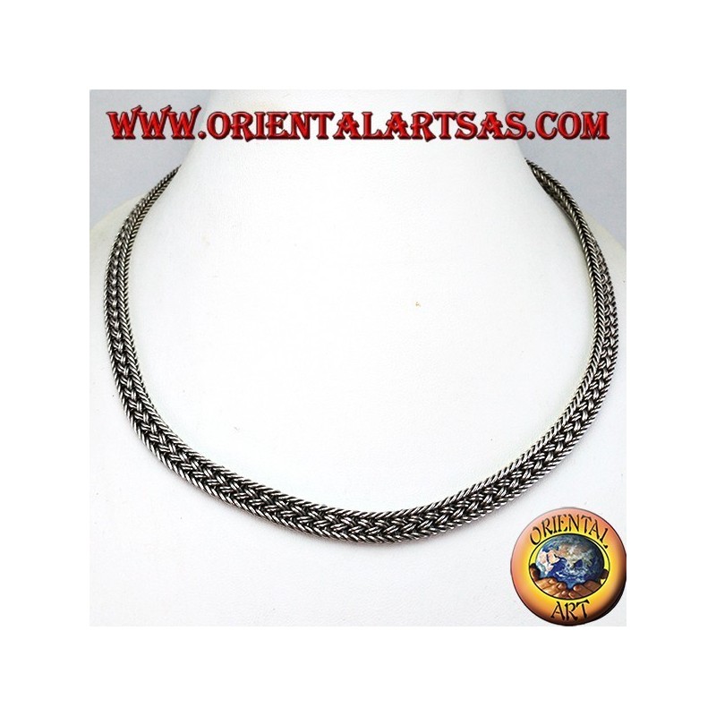Collier ras de cou en argent, serpent tressé plat de 50 cm
