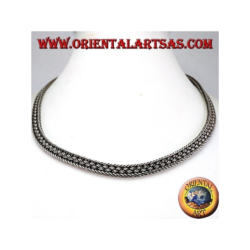 Collana in argento girocollo , snake intrecciata piatta da cm 50