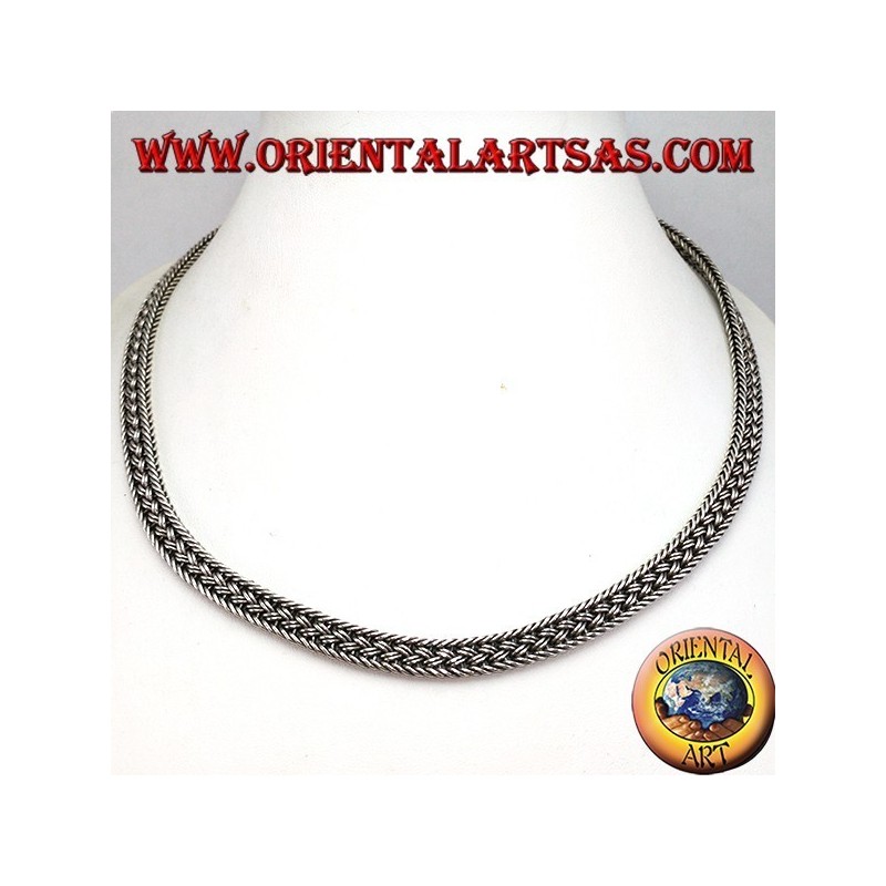 Collar de gargantilla de plata, serpiente trenzada plana de 50 cm