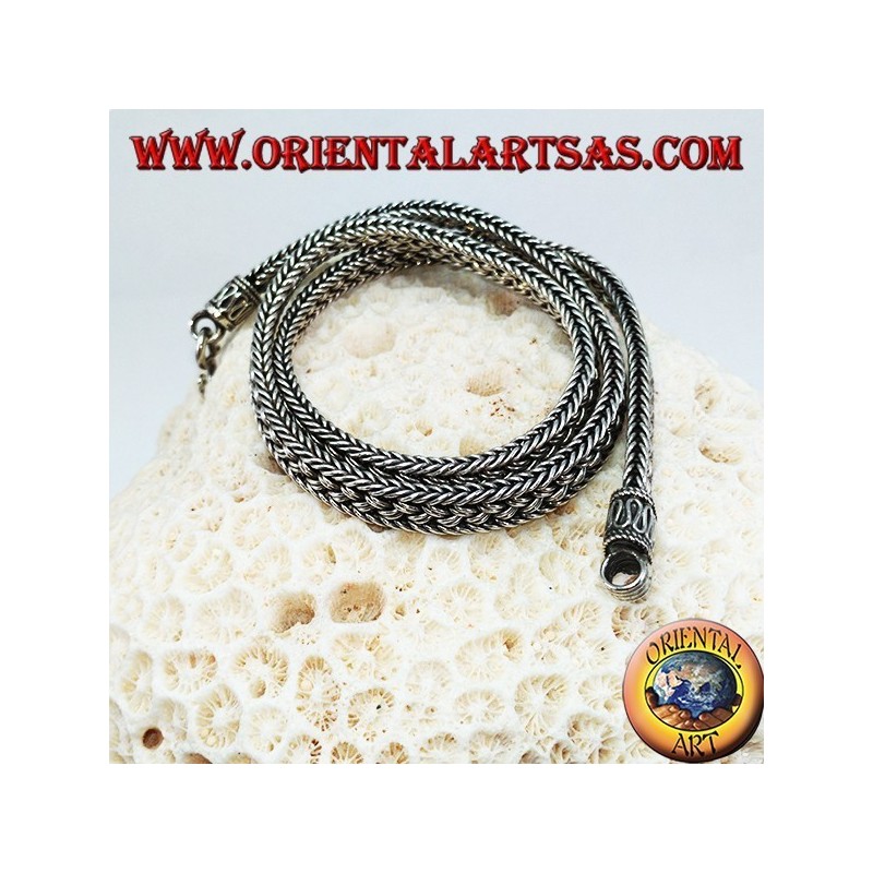 Silver choker necklace, 50 cm flat braided snake