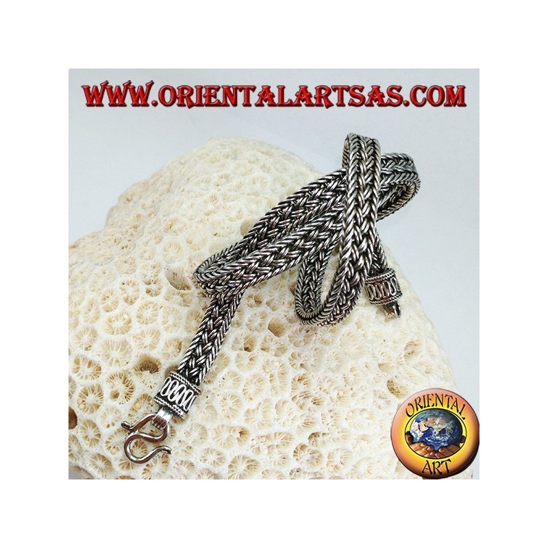 Collier ras de cou en argent, serpent tressé plat de 50 cm
