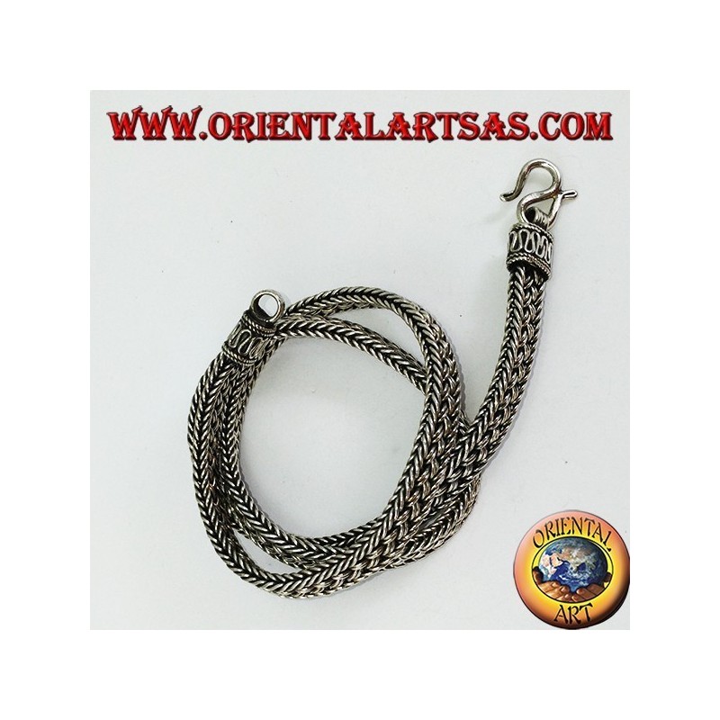 Collier ras de cou en argent, serpent tressé plat de 50 cm