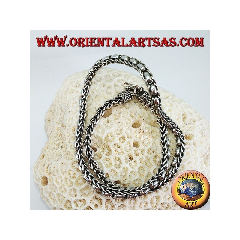 Collana in argento 925‰ girocollo  treccia ed anelli