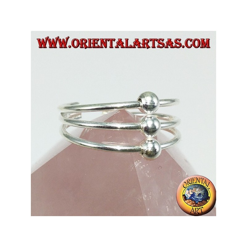 Anillo de plata con pies o falanges de tres hebras con tres esferas alineadas