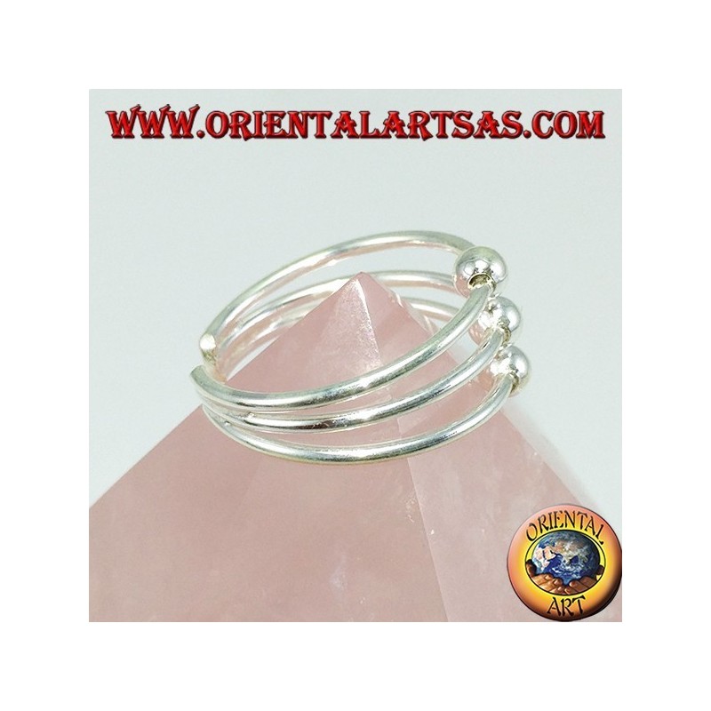 Anillo de plata con pies o falanges de tres hebras con tres esferas alineadas