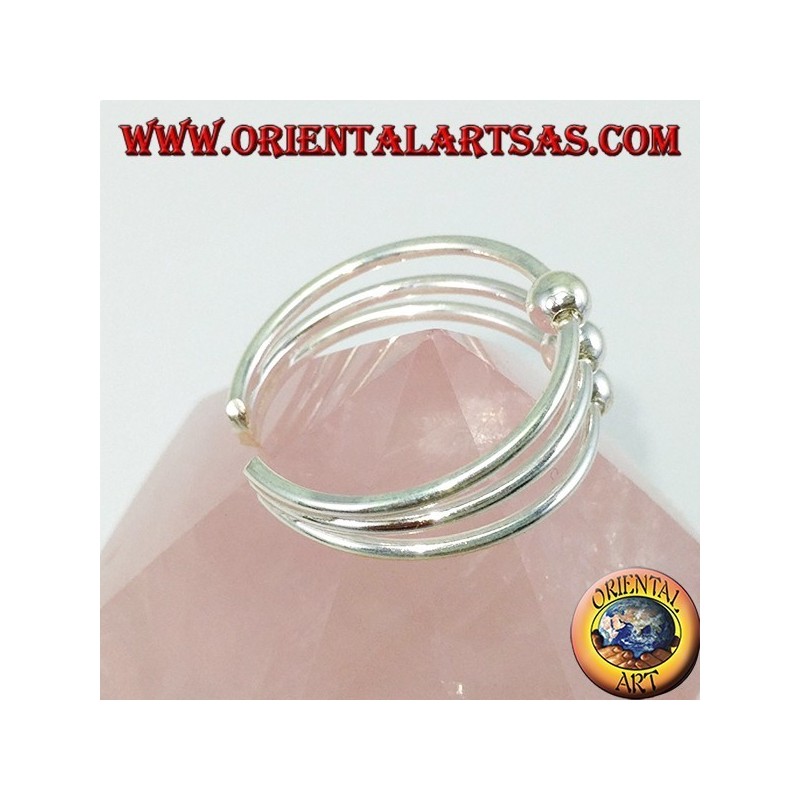 Silver ring with feet or three-strand phalanxes with three aligned spheres