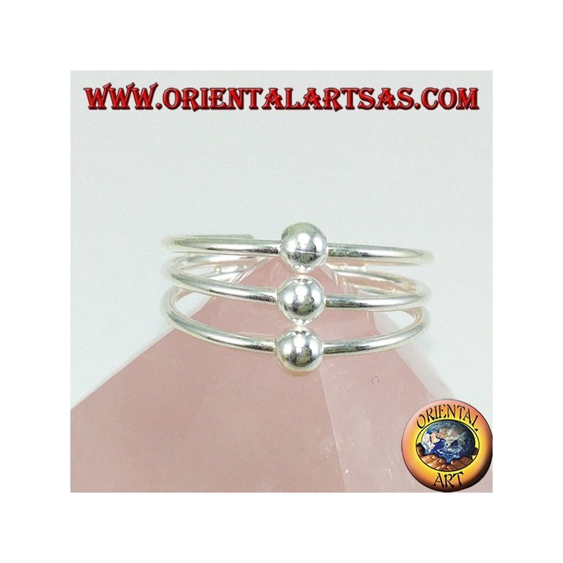 Anillo de plata con pies o falanges de tres hebras con tres esferas alineadas