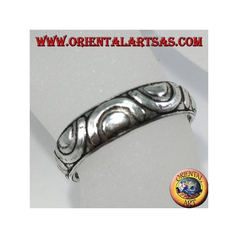 Silberring mit Füßen oder Phalanx eingelegt mit gegenüberliegenden Halbkreisen