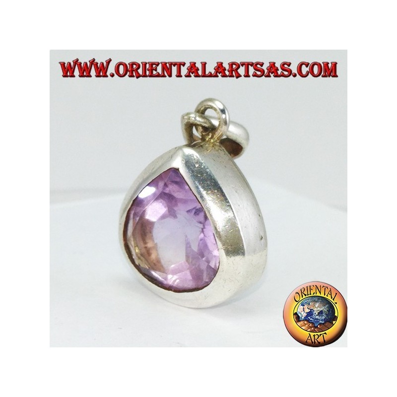Silver pendant with natural teardrop amethyst (large)
