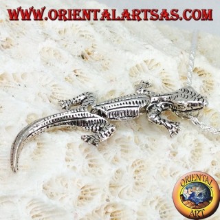 Ciondolo in argento Geco gecko mobile con testa in su
